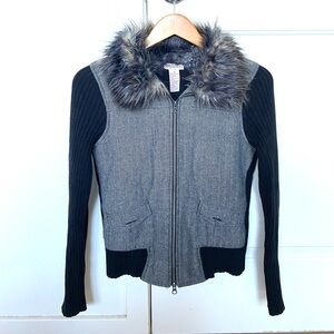 Glimmer Black and Gray Jacket with Faux Fur Collar, Size Medium
